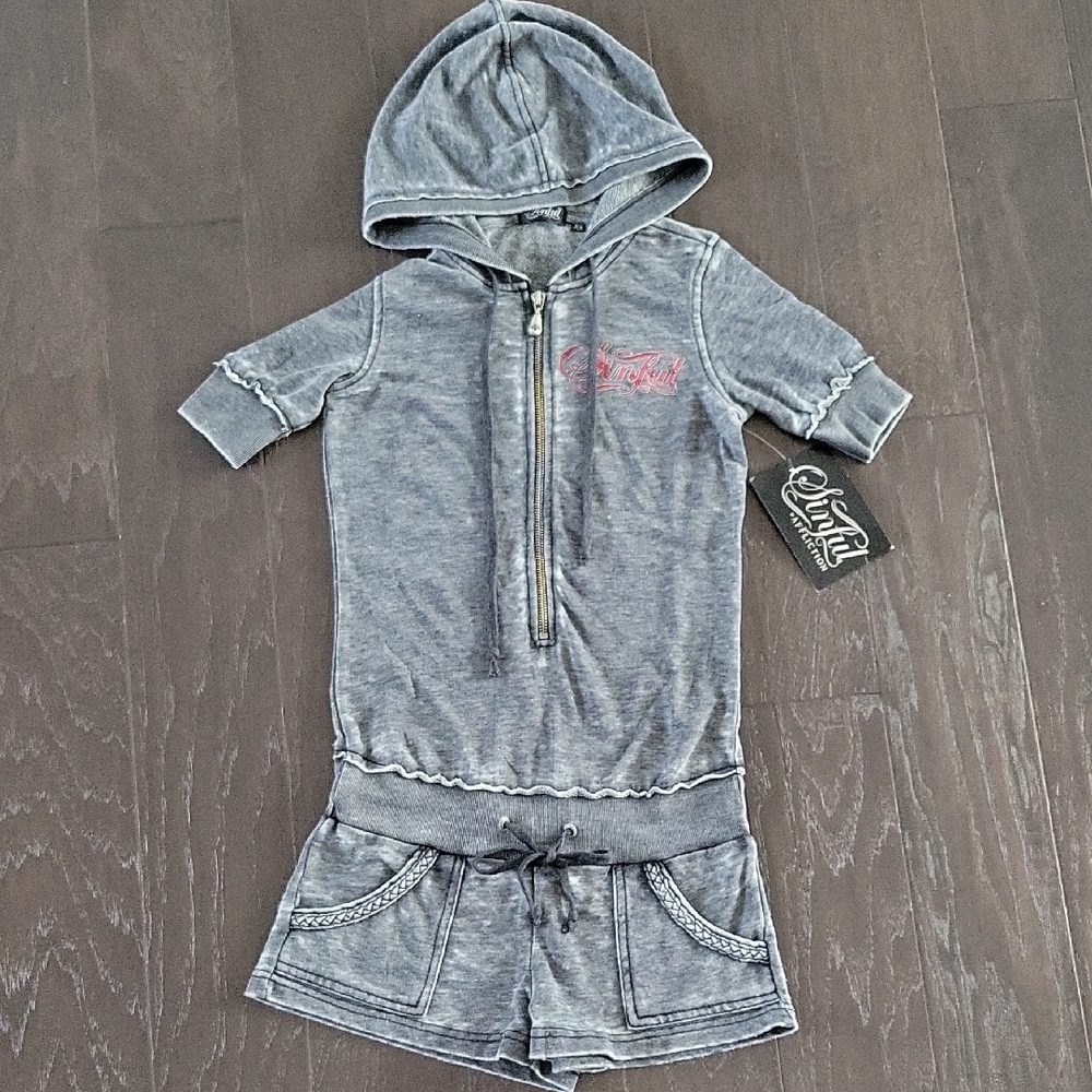 Vintage Sinful Gray Zip-Up Jumpsuit Cozy Casual Wear